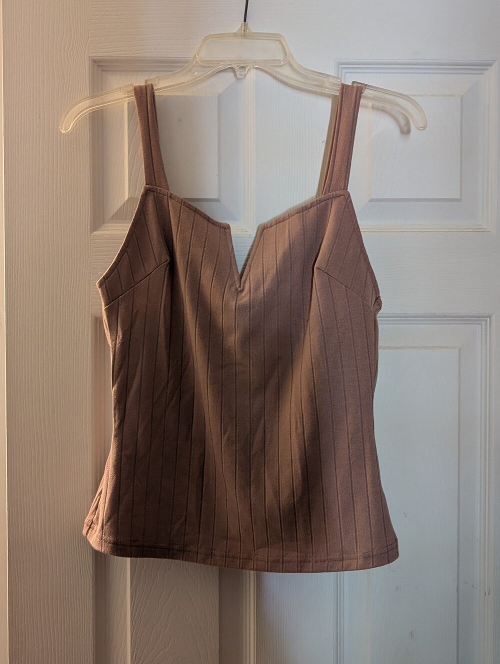 Women's Taupe Pinstripe V-Neck Tank Top